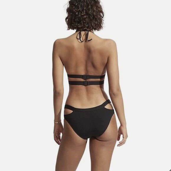 NWT SEAFOLLY COLLECTIVE SPLIT BAND 2 PIECE BLACK SURFER GLAM BIKINI SIZE 8 - Picture 2 of 14
